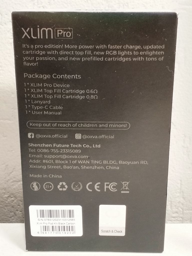 OXVA XLIM Pro коробка